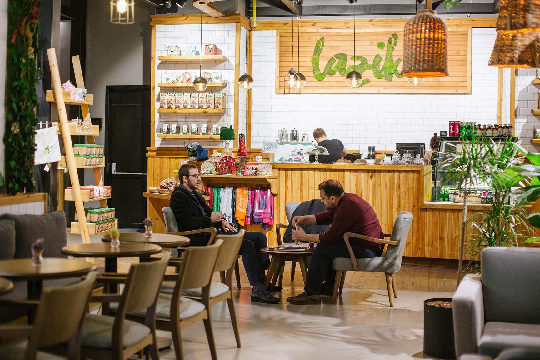Cafe Lazika interior with guests